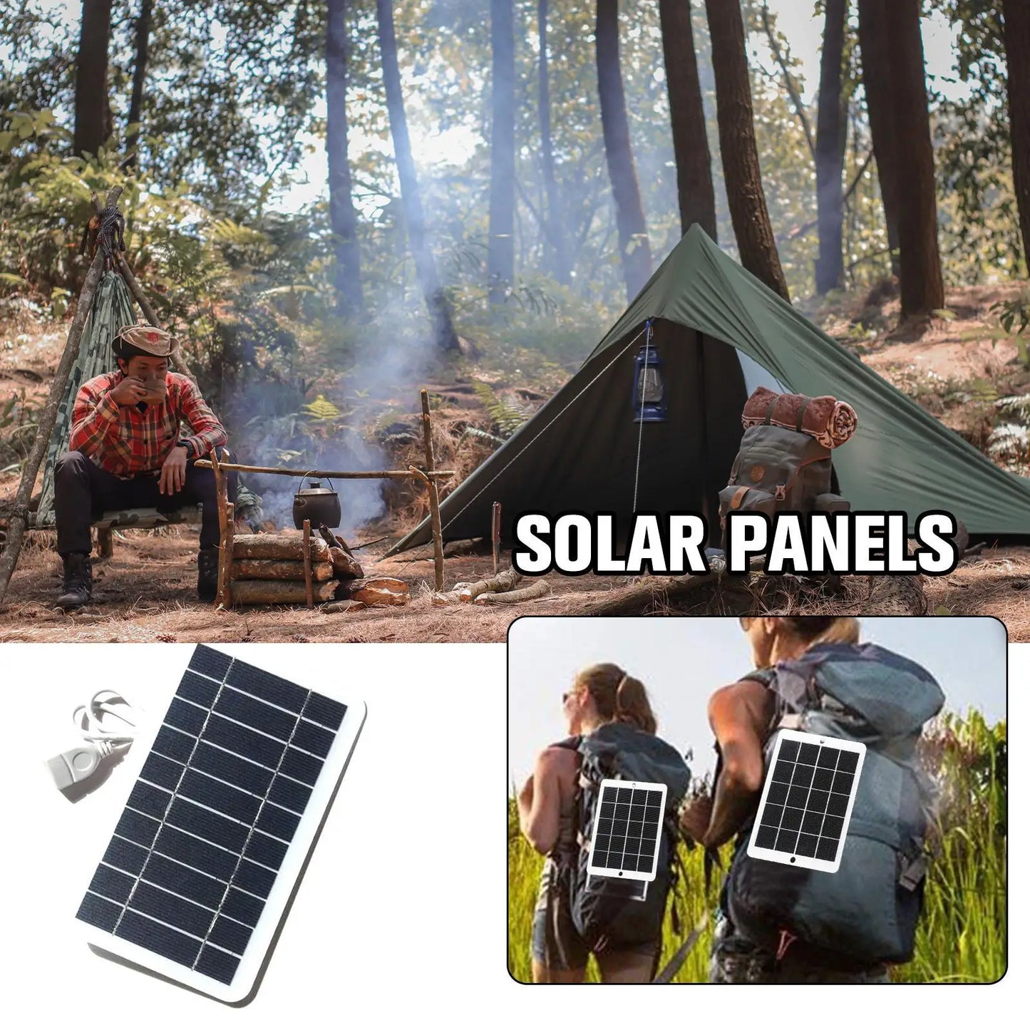 Portable Solar Panel 5V 2W Solar Plate with USB Safe Charge Stabilize Battery Charger for Power Bank Phone Outdoor Camping Home